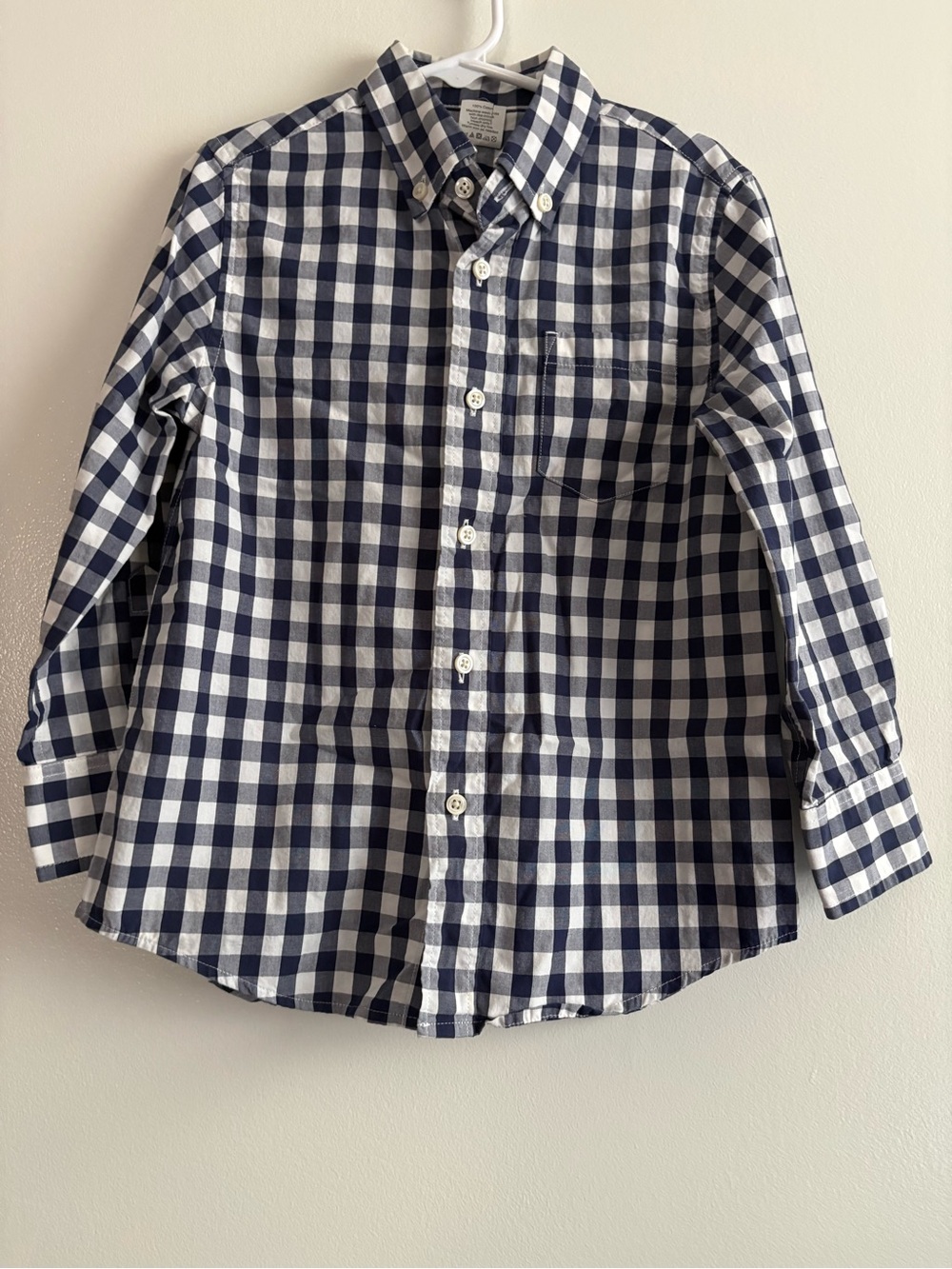 Crewcuts Kids Size 4-5 Navy and White Checkered Button Down Long Sleeve Shirt